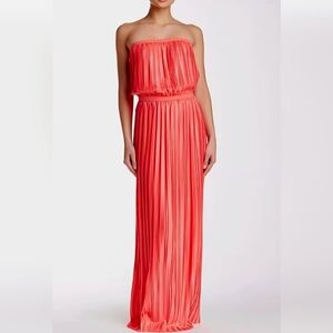 BCBGMaxAzria Strapless Coral Maxi Pleated Long Dress